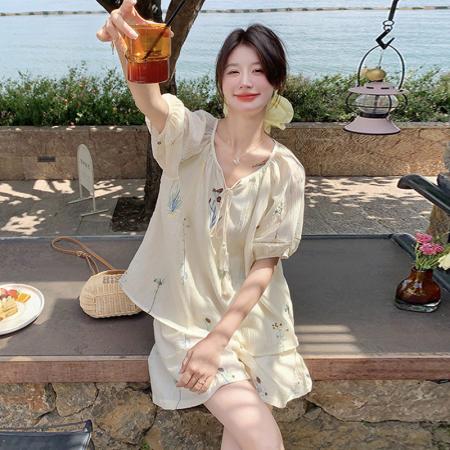 BY16013# 新款大码女装夏装绣花短袖上衣+短裤套装 服裝批發女裝批發服飾貨源