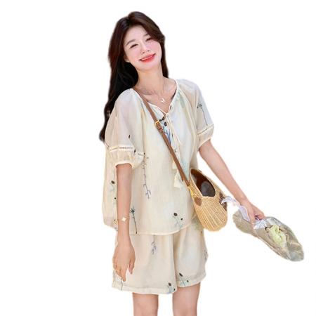 BY16013# 新款大码女装夏装绣花短袖上衣+短裤套装 服裝批發女裝批發服飾貨源