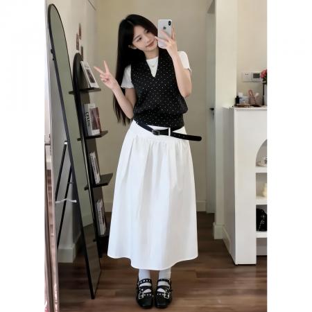 BY16029# 法式白色半身连衣裙子女夏季新款超火独特漂亮早春漂亮套装 服裝批發女裝批發服飾貨源