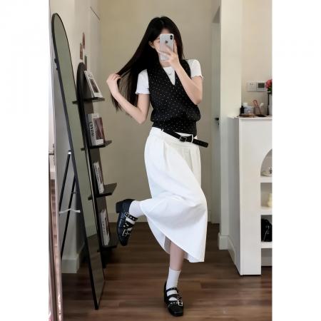 BY16029# 法式白色半身连衣裙子女夏季新款超火独特漂亮早春漂亮套装 服裝批發女裝批發服飾貨源