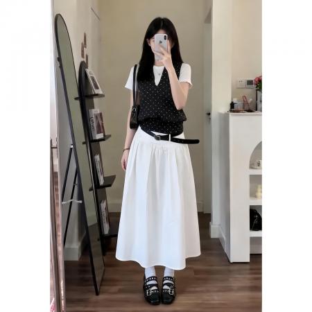 BY16029# 法式白色半身连衣裙子女夏季新款超火独特漂亮早春漂亮套装 服裝批發女裝批發服飾貨源