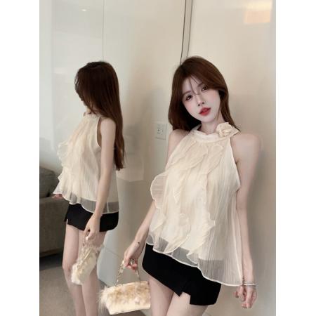 BY16055# 甜美蕾丝挂脖上衣吊带背心夏日出游穿搭泰式小众甜辣妹无袖露肩 服裝批發女裝批發服飾貨源