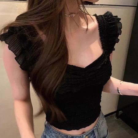 BY16071# 白色蕾丝背心吊带女外穿夏季新款小飞袖绝美内搭露背无袖上衣 服裝批發女裝批發服飾貨源
