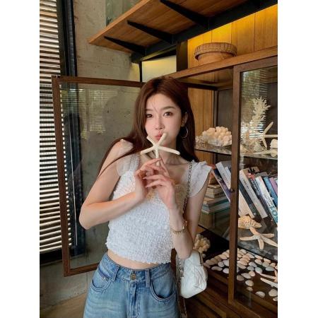 BY16071# 白色蕾丝背心吊带女外穿夏季新款小飞袖绝美内搭露背无袖上衣 服裝批發女裝批發服飾貨源