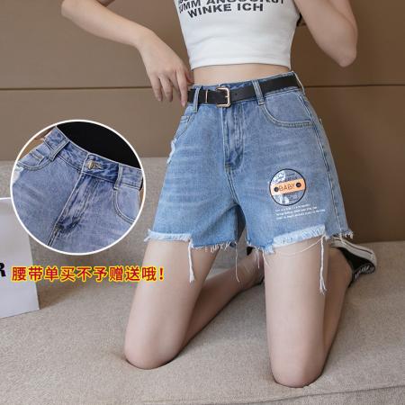 磨破配腰带牛仔阔腿短裤女夏季韩版刺绣毛边哈伦热裤ins 服裝批發女裝批發服飾貨源