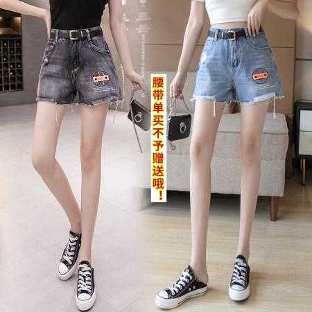 磨破配腰带牛仔阔腿短裤女夏季韩版刺绣毛边哈伦热裤ins 服裝批發女裝批發服飾貨源