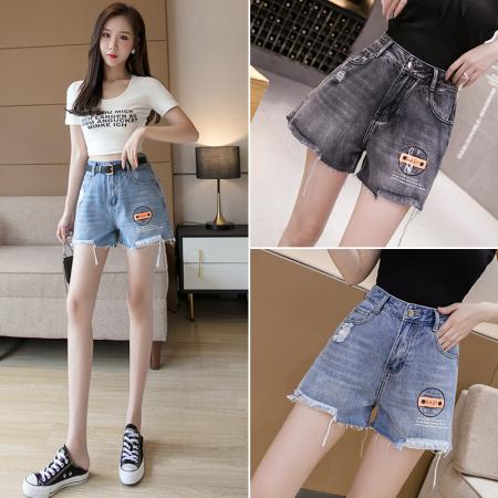 磨破配腰带牛仔阔腿短裤女夏季韩版刺绣毛边哈伦热裤ins 服裝批發女裝批發服飾貨源
