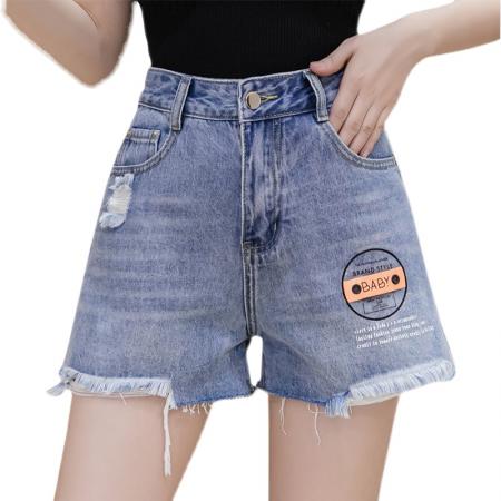 磨破配腰带牛仔阔腿短裤女夏季韩版刺绣毛边哈伦热裤ins 服裝批發女裝批發服飾貨源