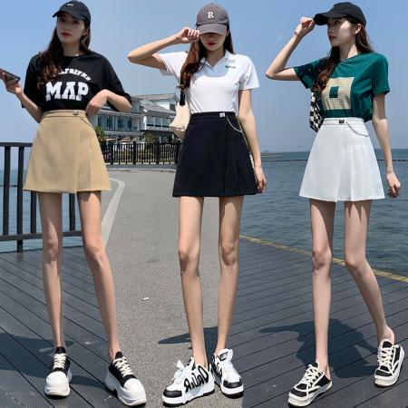 不规则纯色西装裙女夏季韩版百搭高腰a字百褶包臀短裙ins 服裝批發女裝批發服飾貨源