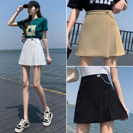 不规则纯色西装裙女夏季韩版百搭高腰a字百褶包臀短裙ins 服裝批發女裝批發服飾貨源