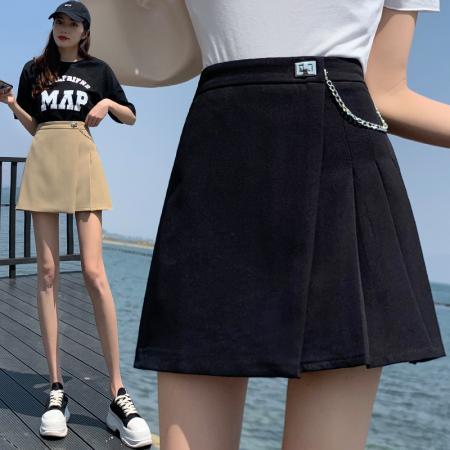 不规则纯色西装裙女夏季韩版百搭高腰a字百褶包臀短裙ins 服裝批發女裝批發服飾貨源