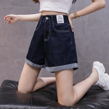 高腰阔腿短裤女夏季原创显瘦仿牛仔宽松宽松a字哈伦热裤 服裝批發女裝批發服飾貨源