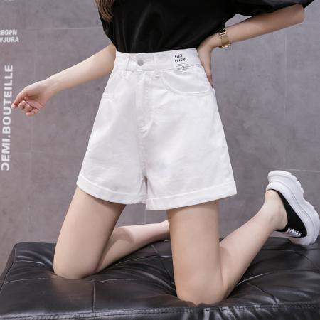 高腰阔腿短裤女夏季原创显瘦仿牛仔宽松宽松a字哈伦热裤 服裝批發女裝批發服飾貨源