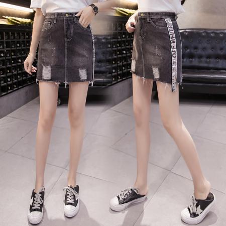 夏季新款韩版时尚百搭流苏高腰牛仔裙包臀A字裙半身裙女 服裝批發女裝批發服飾貨源