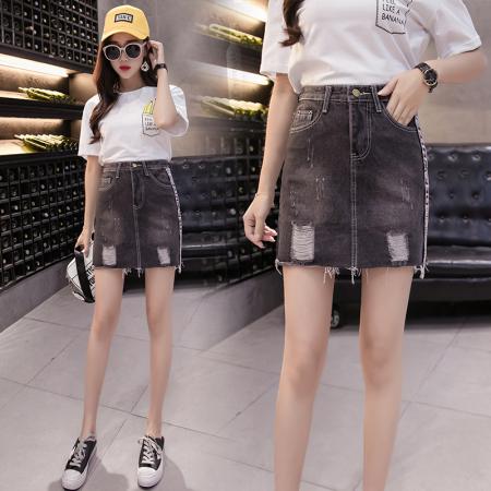 夏季新款韩版时尚百搭流苏高腰牛仔裙包臀A字裙半身裙女 服裝批發女裝批發服飾貨源