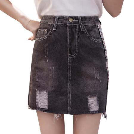 夏季新款韩版时尚百搭流苏高腰牛仔裙包臀A字裙半身裙女 服裝批發女裝批發服飾貨源