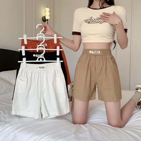 超火日系中短裤女夏季简约高腰洗水棉麻宽松腰休闲直筒裤 服裝批發女裝批發服飾貨源