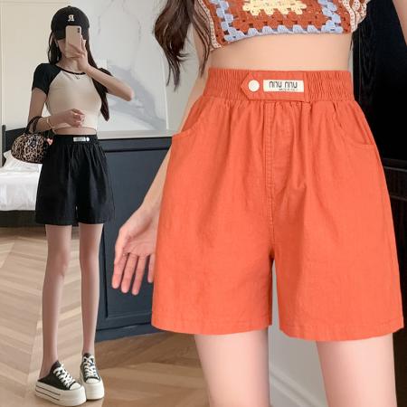 超火日系中短裤女夏季简约高腰洗水棉麻宽松腰休闲直筒裤 服裝批發女裝批發服飾貨源