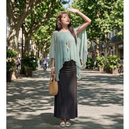 区区欧阳'美神度假裙氛围感具象化si服不规则荷叶边衬衫半裙 服裝批發女裝批發服飾貨源