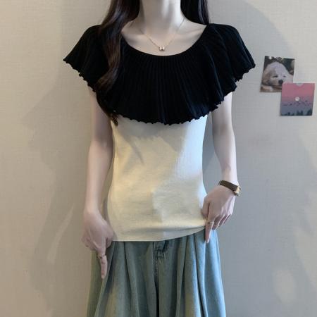 胖mm大码女装夏装法式小众性感短袖T恤显瘦设计感露肩上衣 服裝批發女裝批發服飾貨源