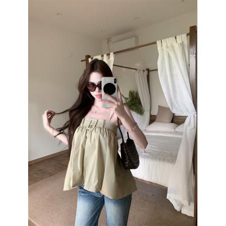 初夏俏皮设计感花苞吊带上衣夏季新款百搭女气质小衫 服裝批發女裝批發服飾貨源