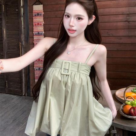 初夏俏皮设计感花苞吊带上衣夏季新款百搭女气质小衫 服裝批發女裝批發服飾貨源