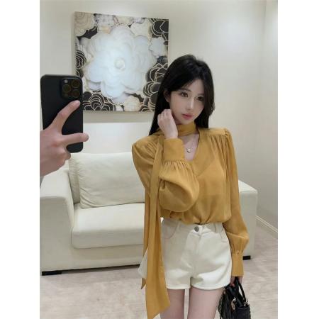 夏季新款法式温柔风飘带设计防晒宽松雪纺衫衬衫 服裝批發女裝批發服飾貨源