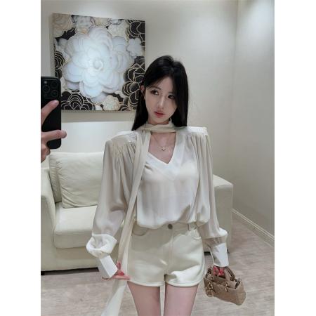 夏季新款法式温柔风飘带设计防晒宽松雪纺衫衬衫 服裝批發女裝批發服飾貨源