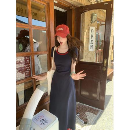 韩系拍照可爱连衣裙女夏温柔少女气质假两件长裙 服裝批發女裝批發服飾貨源