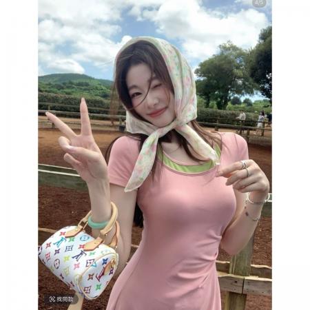 韩系拍照可爱连衣裙女夏温柔少女气质假两件长裙 服裝批發女裝批發服飾貨源