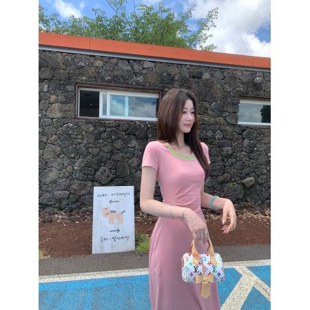 韩系拍照可爱连衣裙女夏温柔少女气质假两件长裙 服裝批發女裝批發服飾貨源