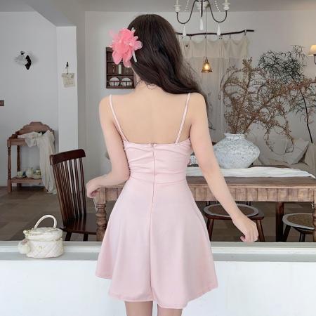 立体花朵吊带连衣裙女收腰显瘦甜美公主裙约会派对短款蓬蓬裙 服裝批發女裝批發服飾貨源