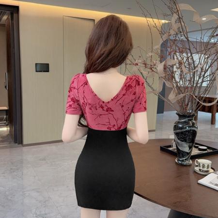 新款夜店修身显瘦性感撞色短袖包臀连衣裙打底短裙 服裝批發女裝批發服飾貨源