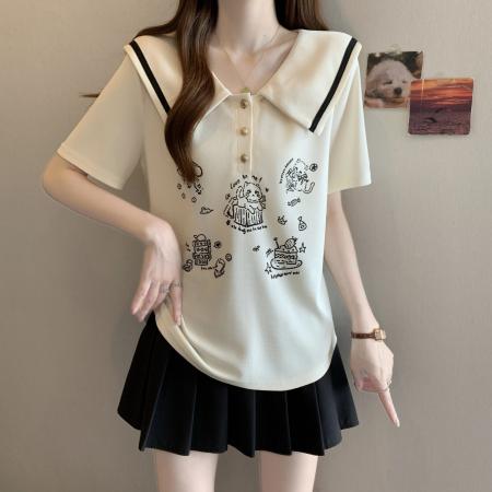 夏季新款胖mm大码女学院风海军领短袖T恤韩系小清新上衣 服裝批發女裝批發服飾貨源