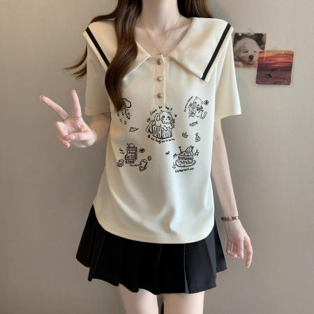 夏季新款胖mm大码女学院风海军领短袖T恤韩系小清新上衣 服裝批發女裝批發服飾貨源