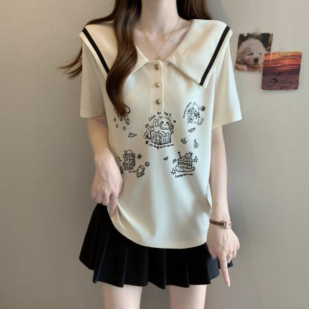 夏季新款胖mm大码女学院风海军领短袖T恤韩系小清新上衣 服裝批發女裝批發服飾貨源