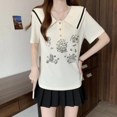 夏季新款胖mm大码女学院风海军领短袖T恤韩系小清新上衣 服裝批發女裝批發服飾貨源