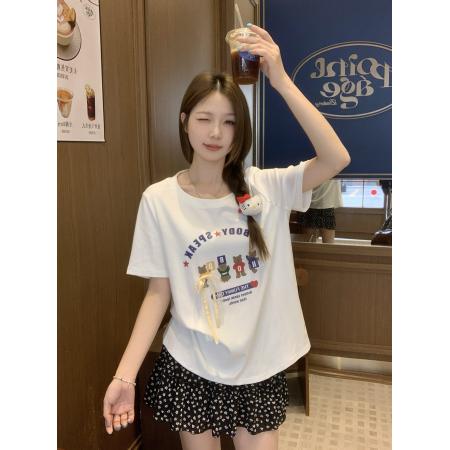 夏季新款胖mm大码韩系卡通字母印花蝴蝶结慵懒风宽松T恤 服裝批發女裝批發服飾貨源