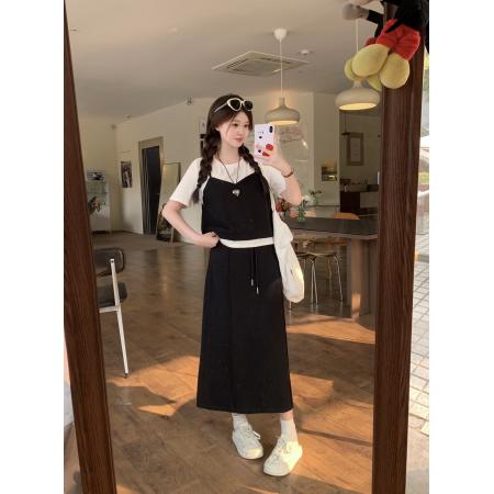 夏季新款胖mm大码女假两件短袖T恤半身裙套装休闲两件套 服裝批發女裝批發服飾貨源