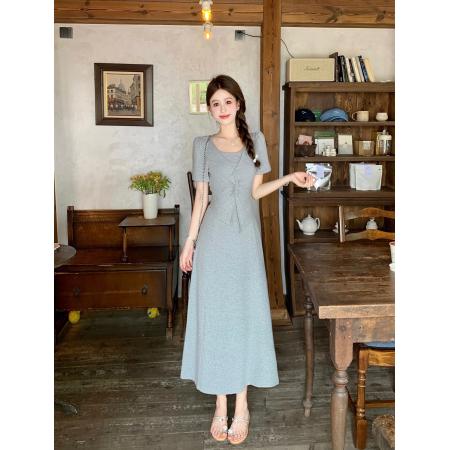 夏季新款胖mm大码扭结设计感法式连衣裙假两件气质长裙子 服裝批發女裝批發服飾貨源