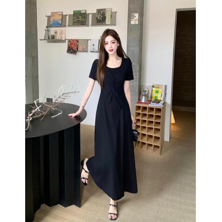 夏季新款胖mm大码扭结设计感法式连衣裙假两件气质长裙子 服裝批發女裝批發服飾貨源