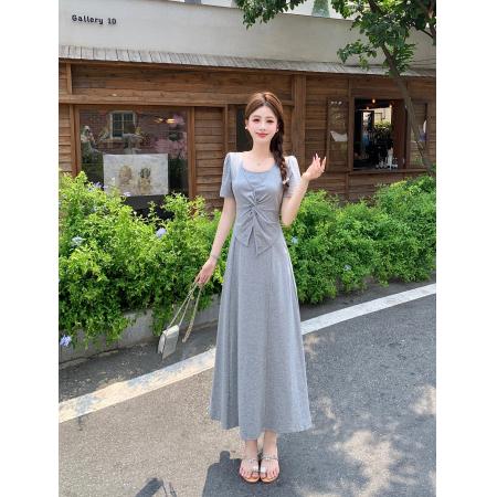 夏季新款胖mm大码扭结设计感法式连衣裙假两件气质长裙子 服裝批發女裝批發服飾貨源