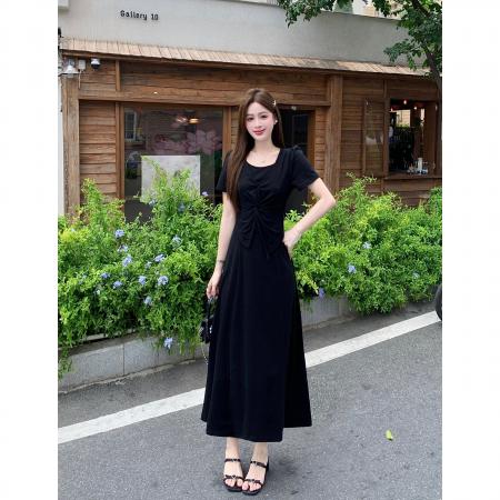 夏季新款胖mm大码扭结设计感法式连衣裙假两件气质长裙子 服裝批發女裝批發服飾貨源