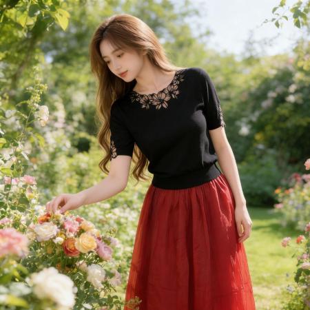 BY16157# 夏季款新中式洋气花边领上衣高腰超仙轻奢网纱裙 服裝批發女裝批發服飾貨源