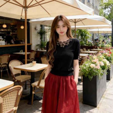 BY16157# 夏季款新中式洋气花边领上衣高腰超仙轻奢网纱裙 服裝批發女裝批發服飾貨源