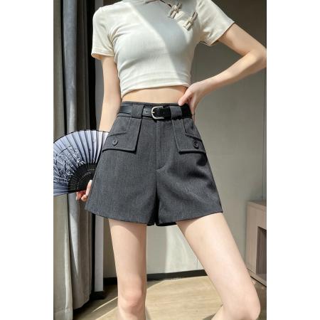 BY16163# 灰色西装高腰短裤女夏季韩版显瘦阔腿靴裤垂感休闲裤子 服裝批發女裝批發服飾貨源