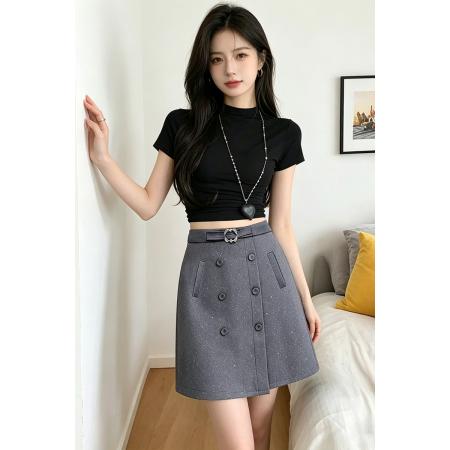 BY16166# 亮闪西装半身裙女高腰显瘦a字裙春夏大码设计感黑色中裙 服裝批發女裝批發服飾貨源