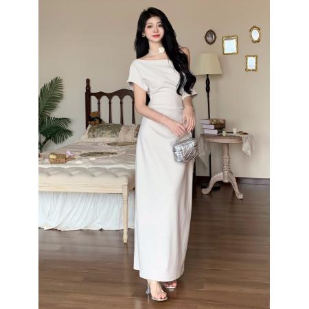 BY16174# 大码高级感一字肩短袖包臀裙子夏季新款胖MM连衣裙 服裝批發女裝批發服飾貨源