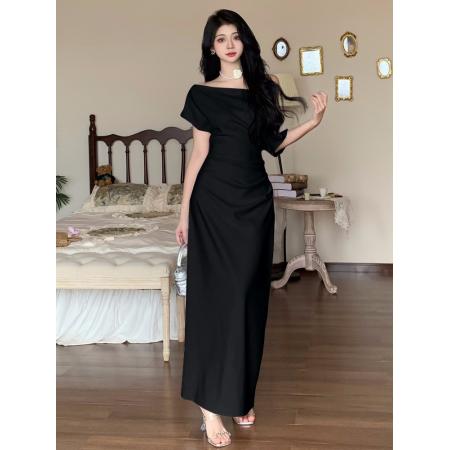 BY16174# 大码高级感一字肩短袖包臀裙子夏季新款胖MM连衣裙 服裝批發女裝批發服飾貨源