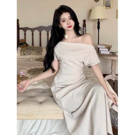 BY16174# 大码高级感一字肩短袖包臀裙子夏季新款胖MM连衣裙 服裝批發女裝批發服飾貨源